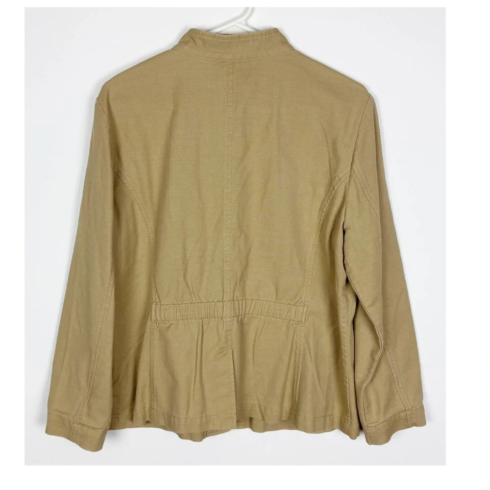 Talbots Petite Band Collar Jacket Size Lp Beige Button Front